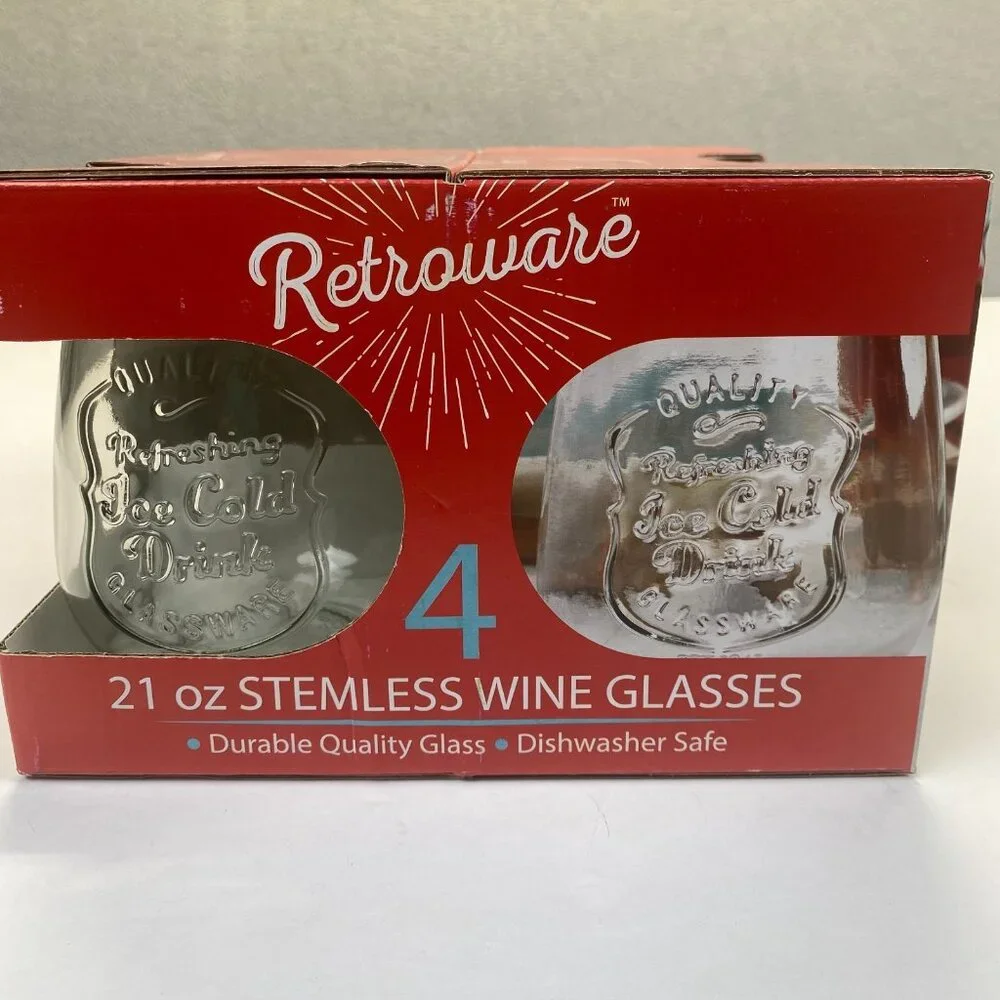 Quality Refreshing Stemless Wine Glasses Glassware 21 Oz Set of 4.Ice Cold Drink